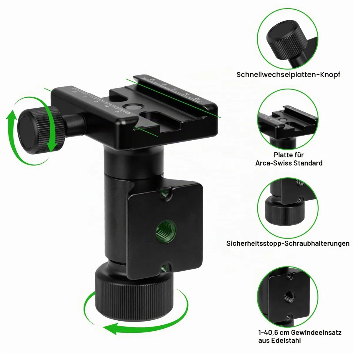 Monopod Gimbal Head with Arca-Swiss Dovetail Quick Release Plate | Rapid Side-Saddle Tilt Adjustment for Teleobjektive | Tripod Mount | Professional Photography & Video Gear for DSLR/Camcorders