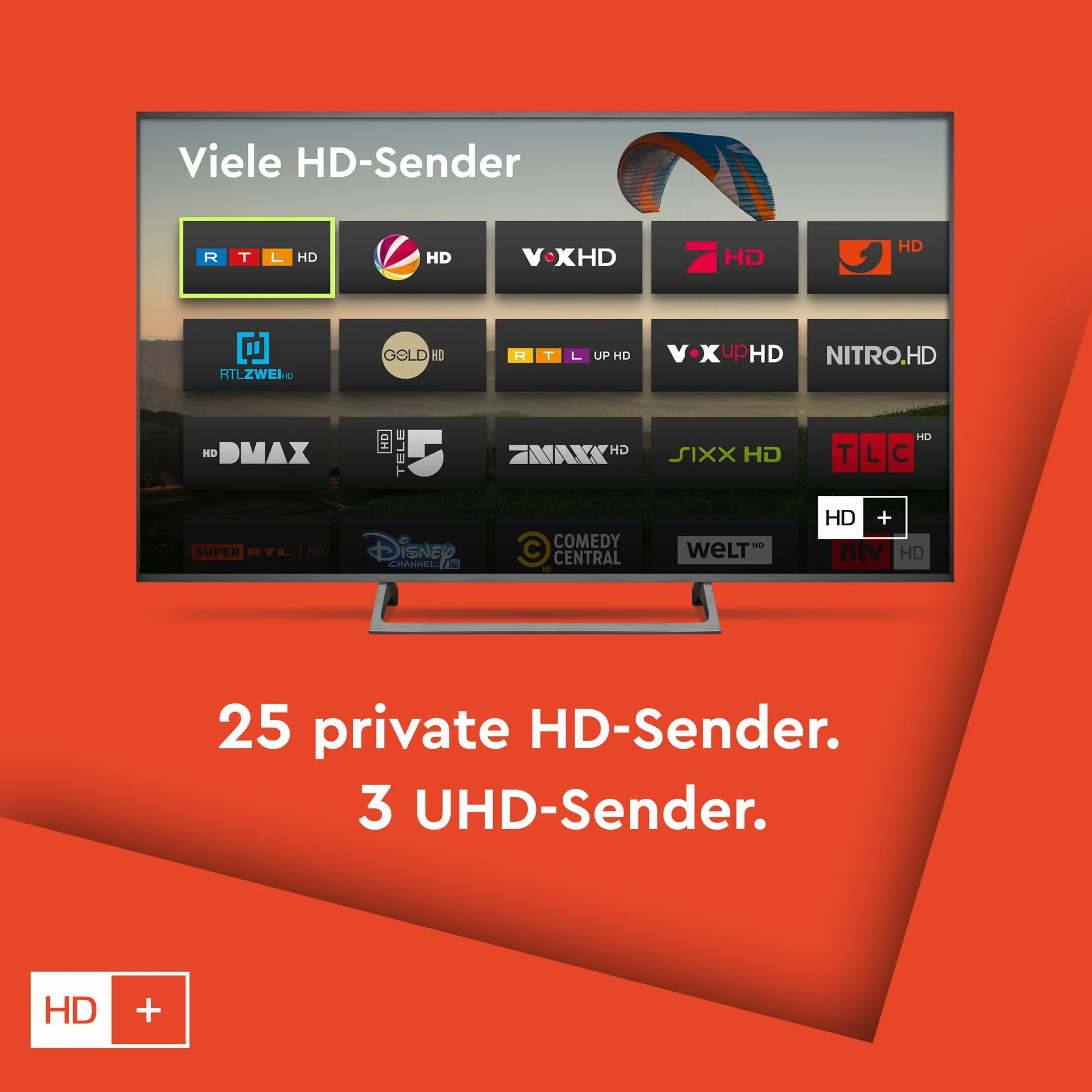 HD+ Karte für Satelliten-TV | 12 Monate Verlängerung | Für HD+ Modul & Receiver | 25 Privatsender, 3 UHD-Kanäle, 70 freie Programme | Kein ABO, Keine Registrierung | Für HD+ Modul & Receiver, 25 Privatsender, 3 UHD-Kanäle, 70 freie Programme, Kein ABO, Ke
