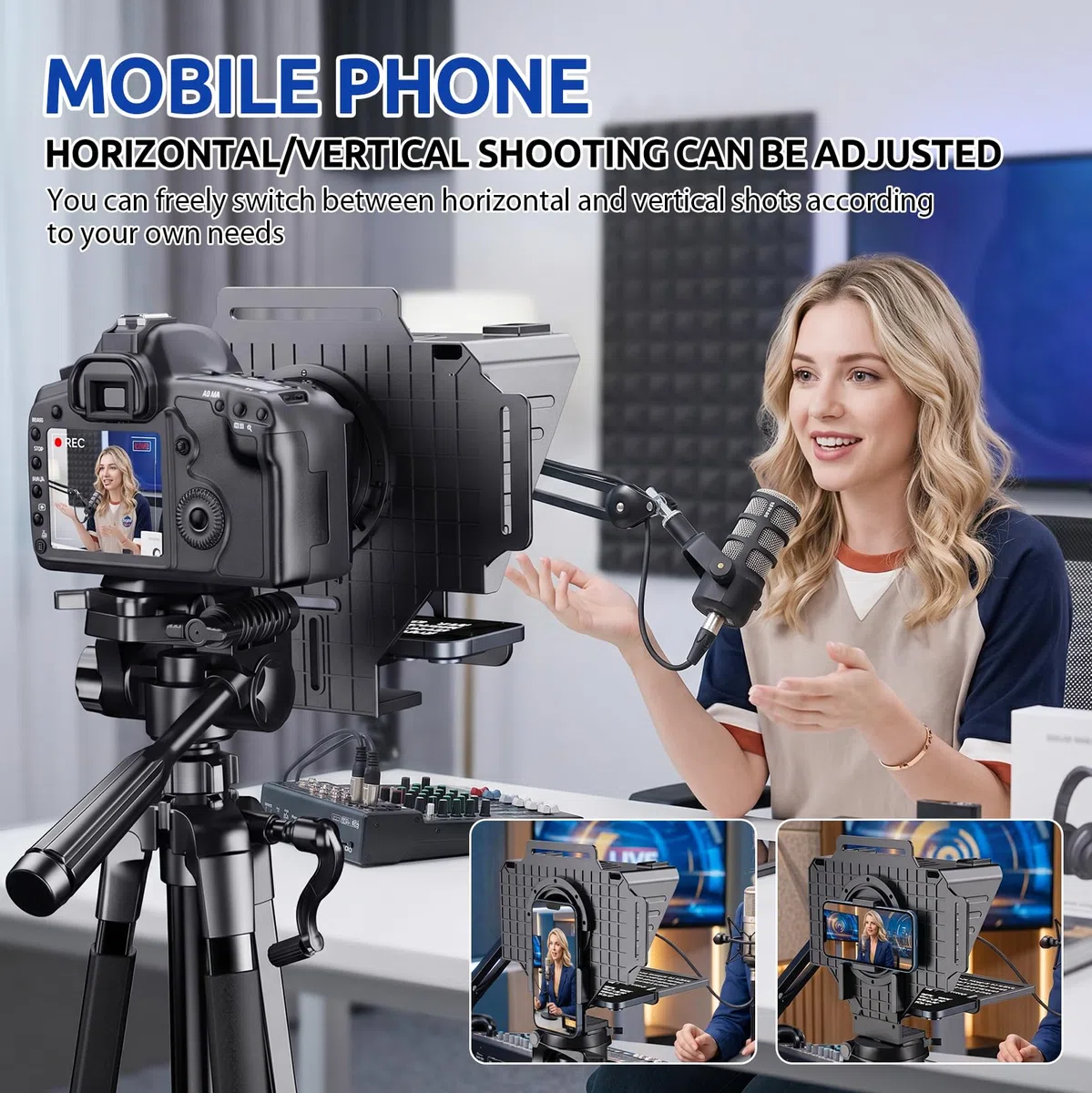 Teleprompter für Smartphone Tablet DSLR-Kamera, Mit Fernbedienung | App Steuerung, Weitwinkelobjektiv für Bis Zu 10 Zoll, Kompatibel mit iOS mit Android, Für Live-Streaming Videoaufnahme