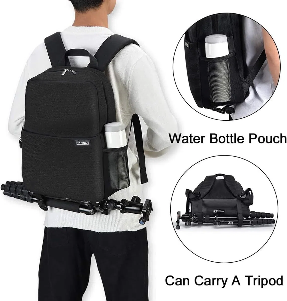Kamerarucksack, CADeN Wasserdicht Kameratasche Dual Use SLR Bag Diebstahl Fotorucksack Kompatibel mit spiegelreflexkamera Canon Nikon Sony Stativ(Schwarz)