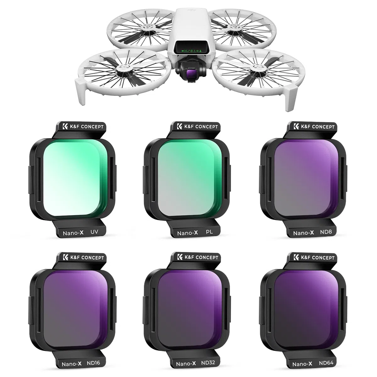 K&F CONCEPT ND Filter Set, UV PL ND8 ND16 ND32 ND64 Filter 6 Stück kompatibel mit DJI Flip/DJI Lito X1, Multi Beschichtung HD Optical Glass Aluminium