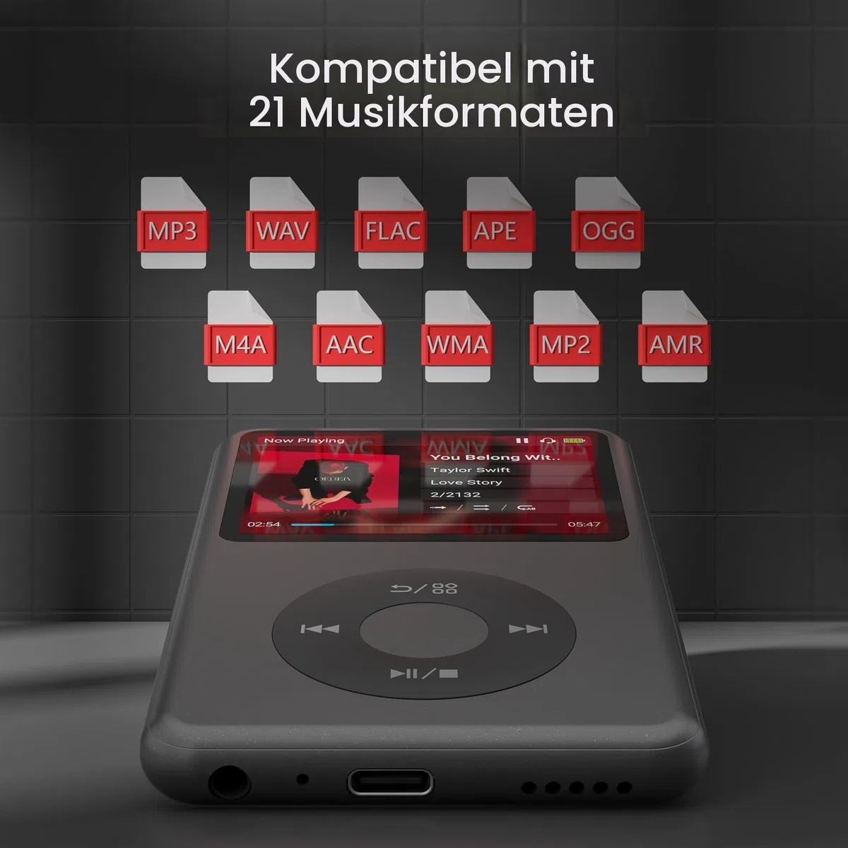 Innioasis Y1 64GB MP3 Player - Zeitlose Klasse: Touch Wheel-Steuerung, Bluetooth, Video-Player, Hörbücher, FM-Radio, Kinder Musikplayer（schwarz）