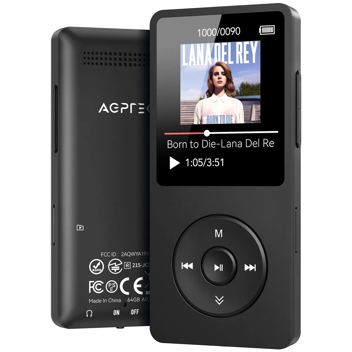 AGPTEK 64GB MP3 Player Bluetooth 5.3, Tragbarer Player mit Lautsprecher, 40 Stunden Akkulaufzeit Musikplayer mit 1,8 Zoll Bildschirm, UKW-Radio, TF-Karte bis zu 128GB, Schwarz
