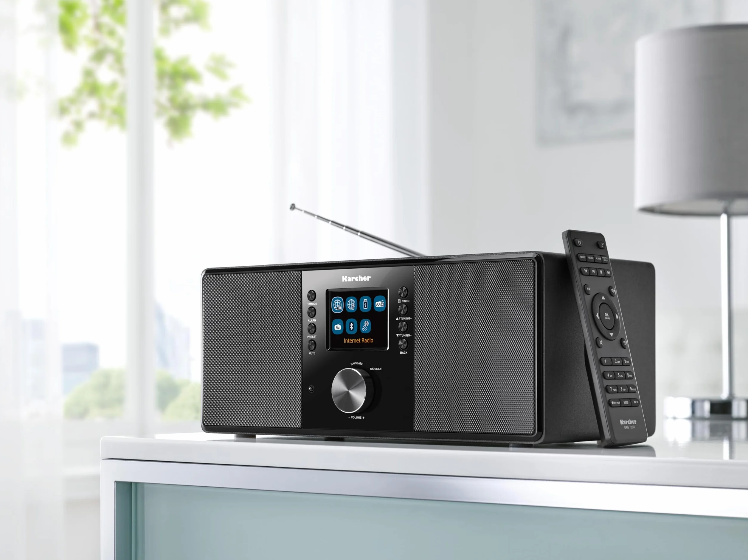 Karcher DAB 7000i - Stereo Internetradio (DAB+ / UKW, WLAN und Bluetooth, Farbdisplay, USB, AUX-In, 14 Watt, Wecker, Kopfhöreranschluss, Digitalradio inkl. Fernbedienung, schwarz)