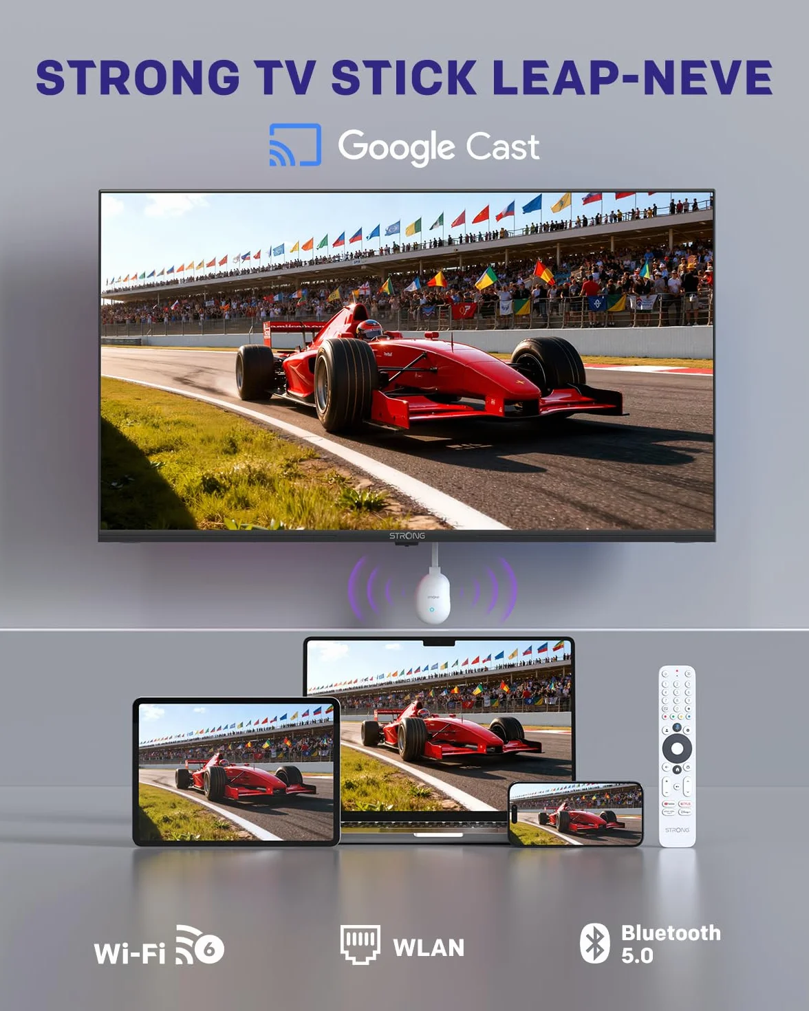 STRONG LEAP-Neve 4K UHD Google TV Streaming Stick Mit Integriertem Google Cast, 2GB RAM + 8GB Flash-Speicher, WLAN 6, Android 12, Ethernet-Anschluss, Dolby Vision & Dolby Audio - Weiß