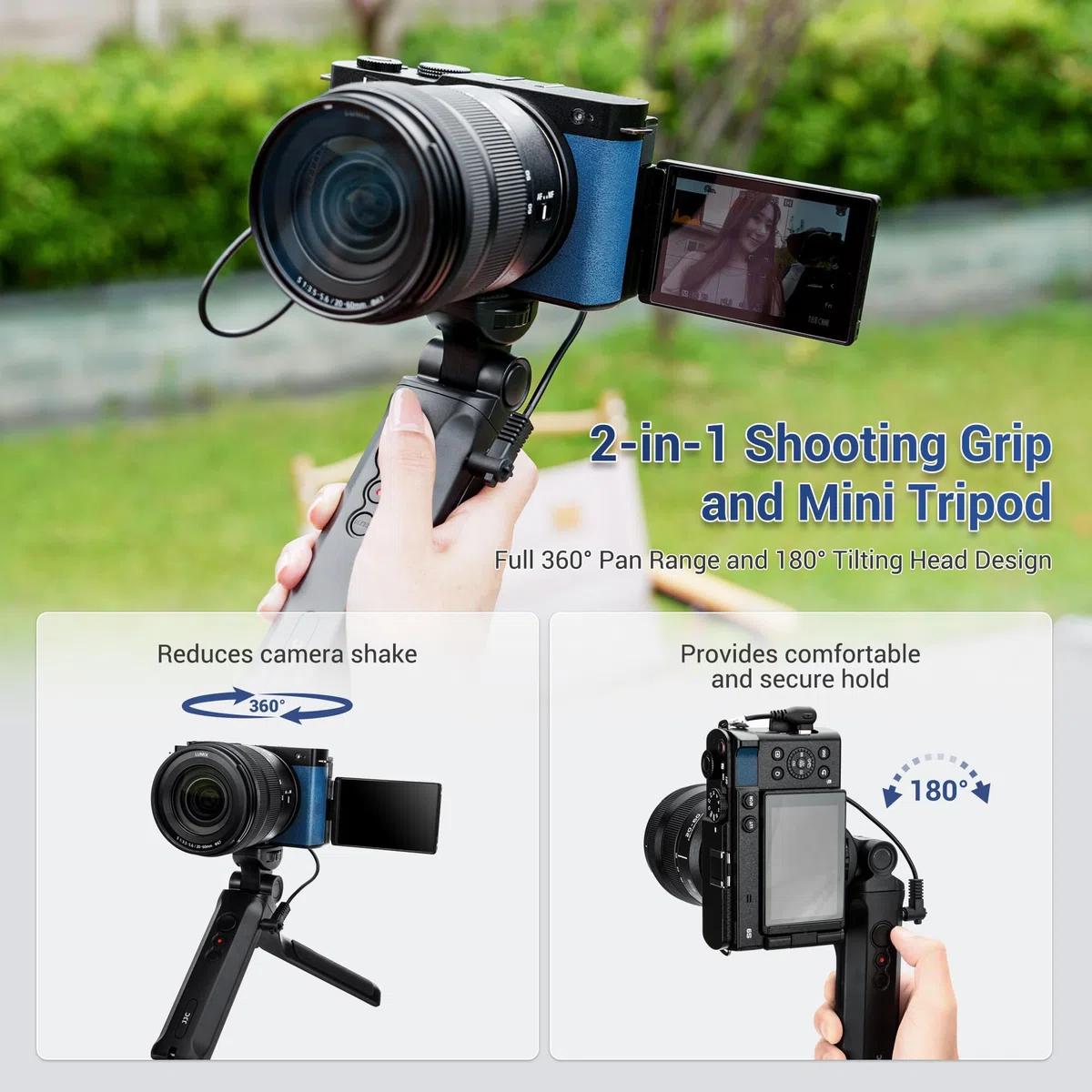 JJC Remote Shooting Grip Travel Desk Tripod for Panasonic G100D S9 Cameras Selfies Vlogging Replace DMW-SHGR2
