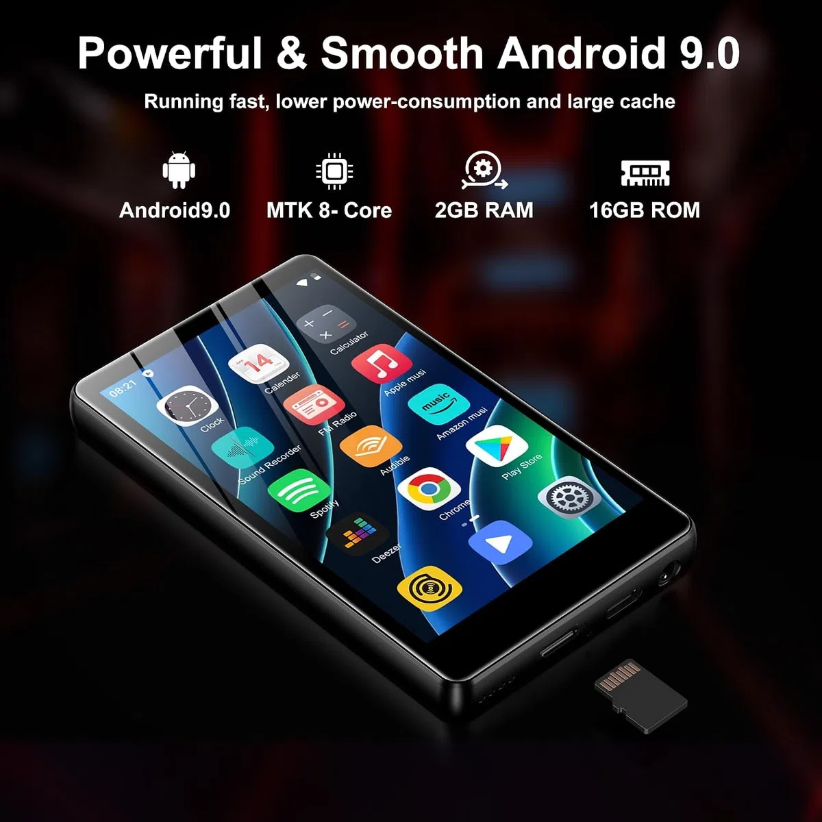SWOFY Android MP3 & MP4 Player, 4,0-Zoll-Touchscreen mit Bluetooth & WLAN, unterstützt Spotify, Pandora, Amazon Music, Libby, Audible und Browser, Speicher erweiterbar bis 1TB, Schwarz