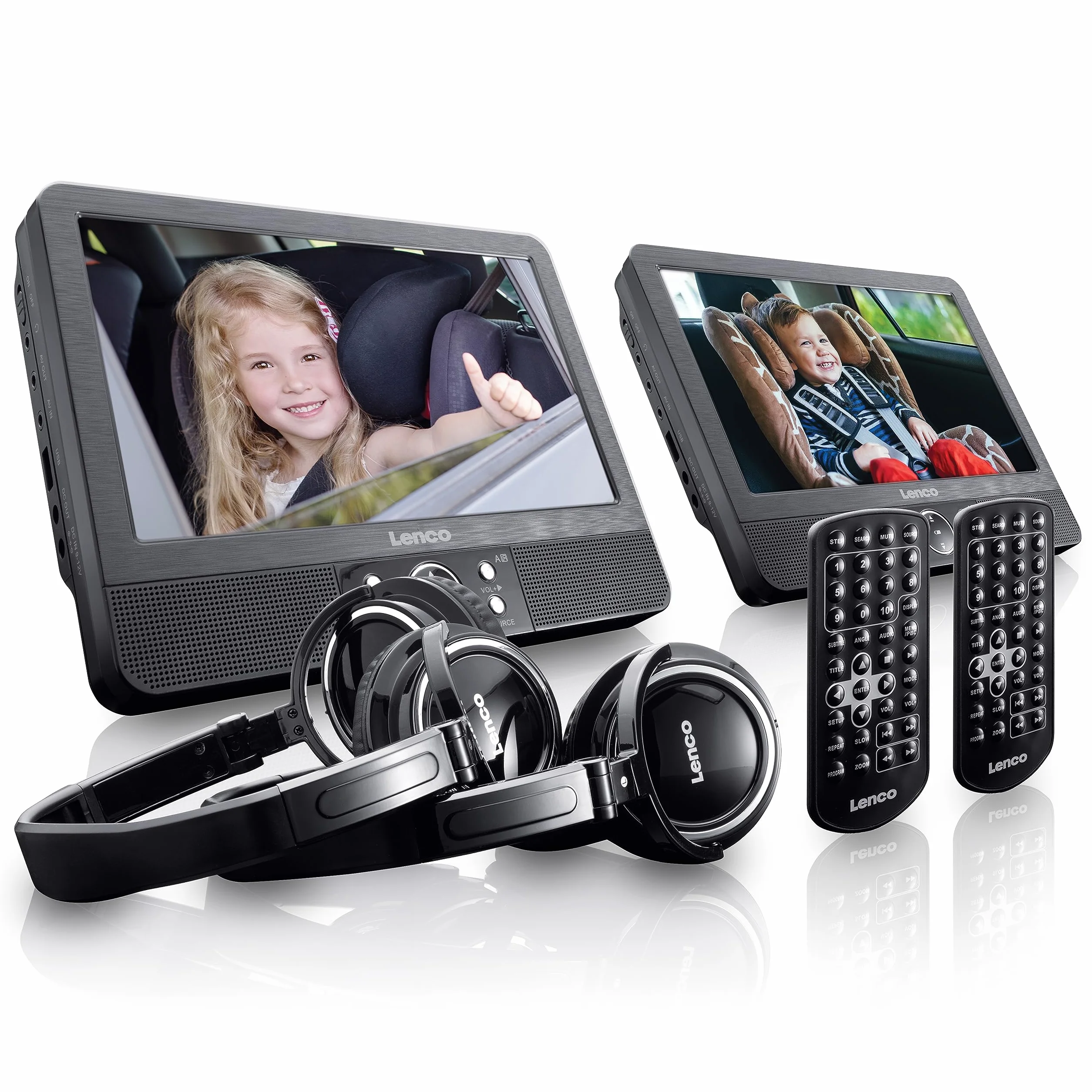 Lenco DVP-939 - DVD Player - Tragbarer DVD Player - DVD Player Tragbar | 2 x 9 Zoll - 2x Kopfhörer - USB - SD/MMC - 2x Fernbedienung - 2x Kopfstützenbefestigung