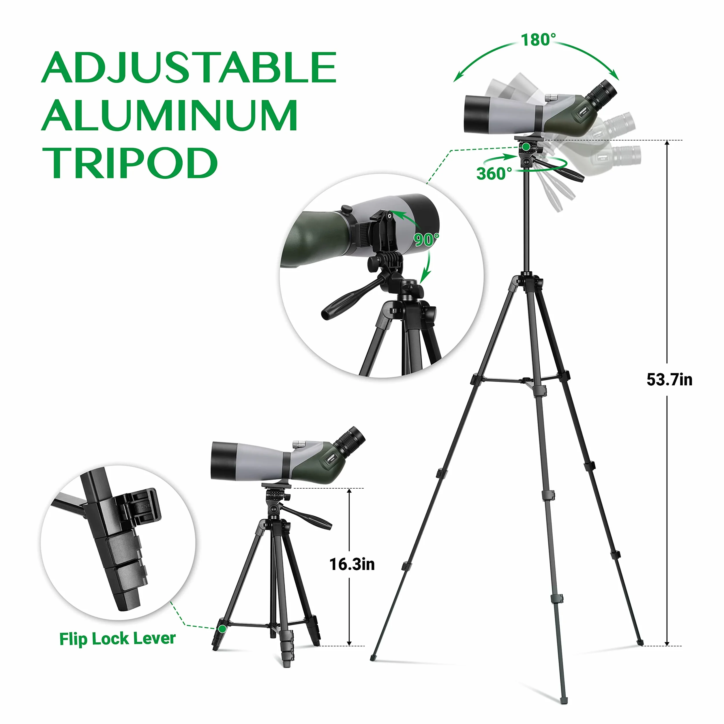 Aomekie 20-60x70MM Spektiv Sportschützen Jagd mit Verstellbarem Stativ Spotter Scope Wasserdicht Telefonadapter und Tragetasche BAK4 Porro Prism Fernrohr Teleskop Monokular Fernglas