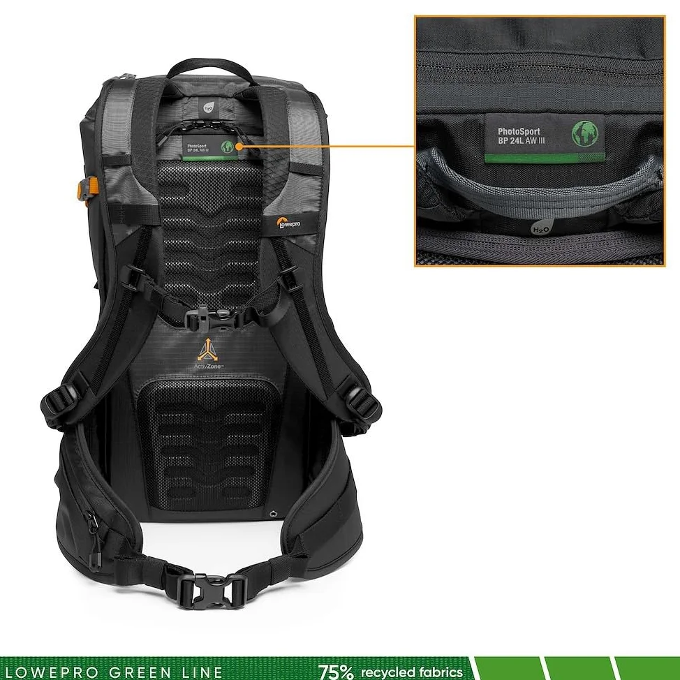 Lowepro PhotoSport BP 24L AW III, Wander Kamerarucksack für Spiegellose, seitlicher Zugriff, herausnehmbarer Kameraeinsatz und Zubehörgurtsystem, Blau un Schwarz, kompatibel mit Sony α7