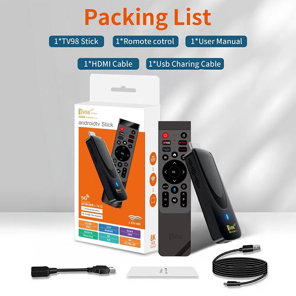 TV Stick Android 14 mit 5G WLAN, RK3518 Quad-Core Streaming Stick 4K UHD, HDMI TV Dongle mit Bluetooth 5.0, Sprachfernbedienung, Dual-Band WiFi, kompakter Media Player für TV & Heimunterhaltung