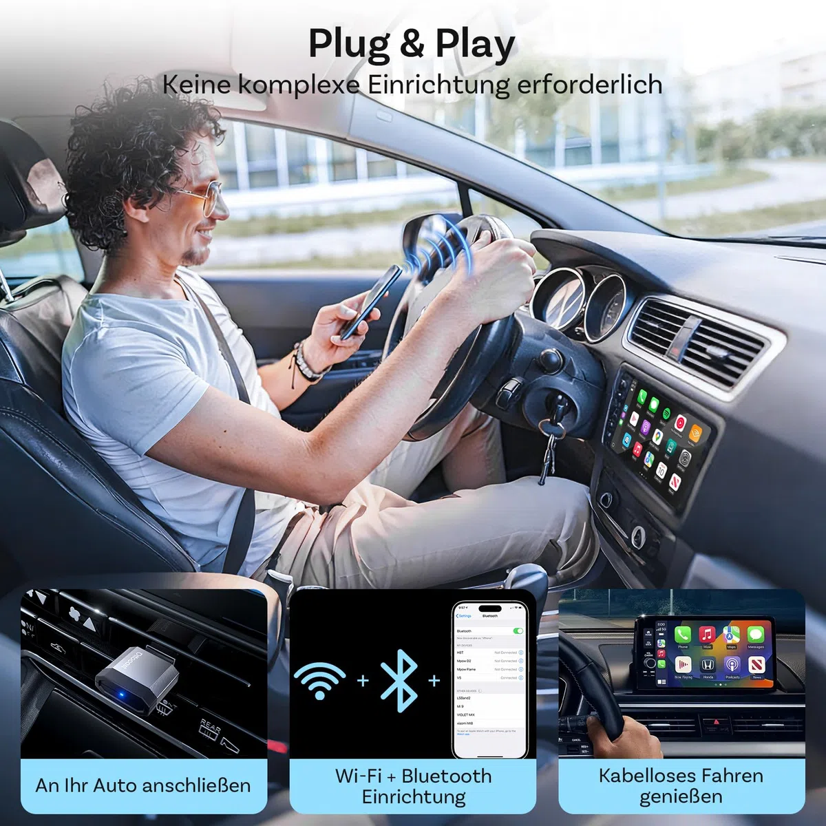 OTTOCAST 2 in 1 Wireless CarPlay und Android Auto Adapter, Mini Nova 2026 Ultra-Kompakter Kabelloser Adapter, Unterstützt ChatGPT Gemini, Plug & Play für kabelgebundene CarPlay/Android Auto Fahrzeuge