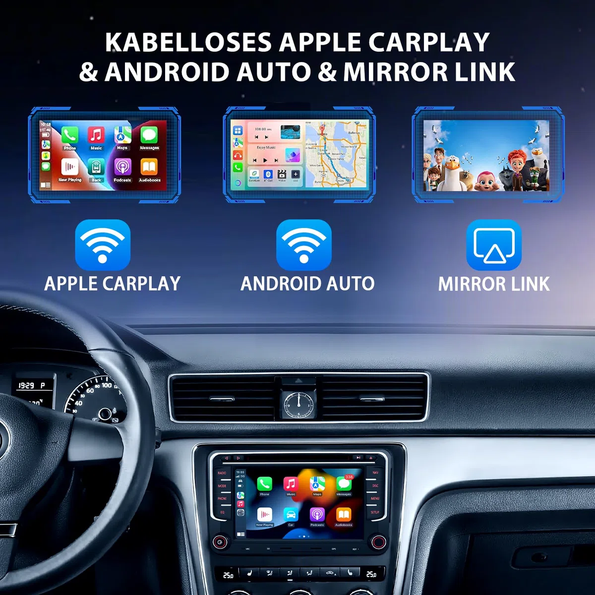 Autoradio für VW Golf 5 6 T5 Polo Sharan Passat Tiguän, CAWELL 7 Zoll HD Doppel DIN Radio mit 4G/Navi/Bluetooth WiFi/GPS/RDS/USB/FM/SD/RCA DVD/CD