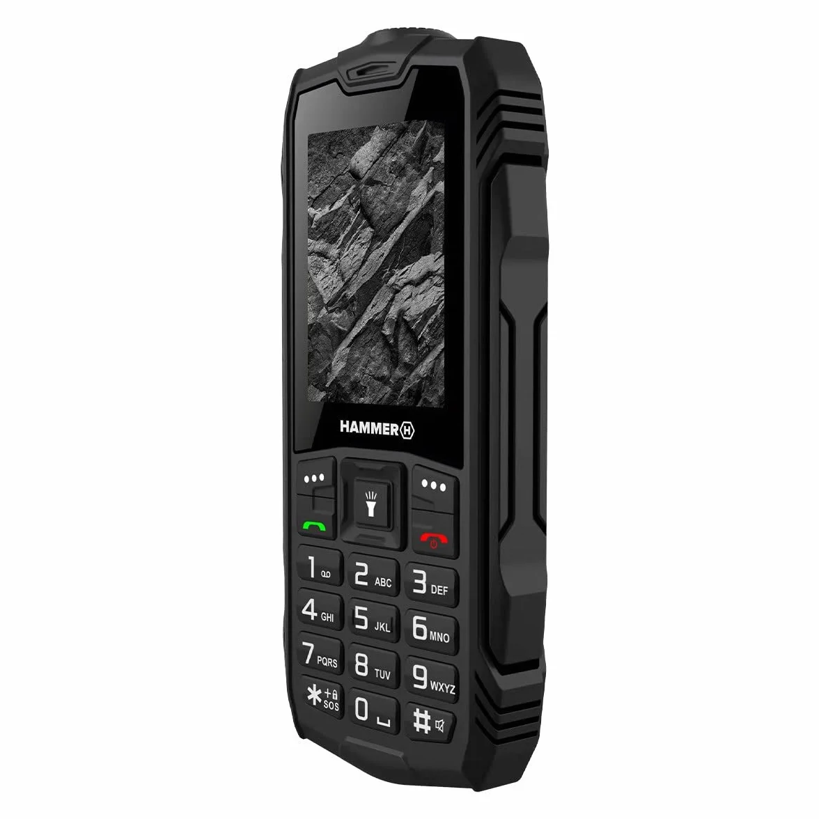 Hammer H Rock Handy ohne Vertrag, Robustes Tastenhandy mit IP68, Taschenlampe, 1800 mAh Akku, stoßfest, Dual SIM, 2,4 Zoll Farbdisplay, Arbeitshandy für Baustelle und Outdoor, Schwarz