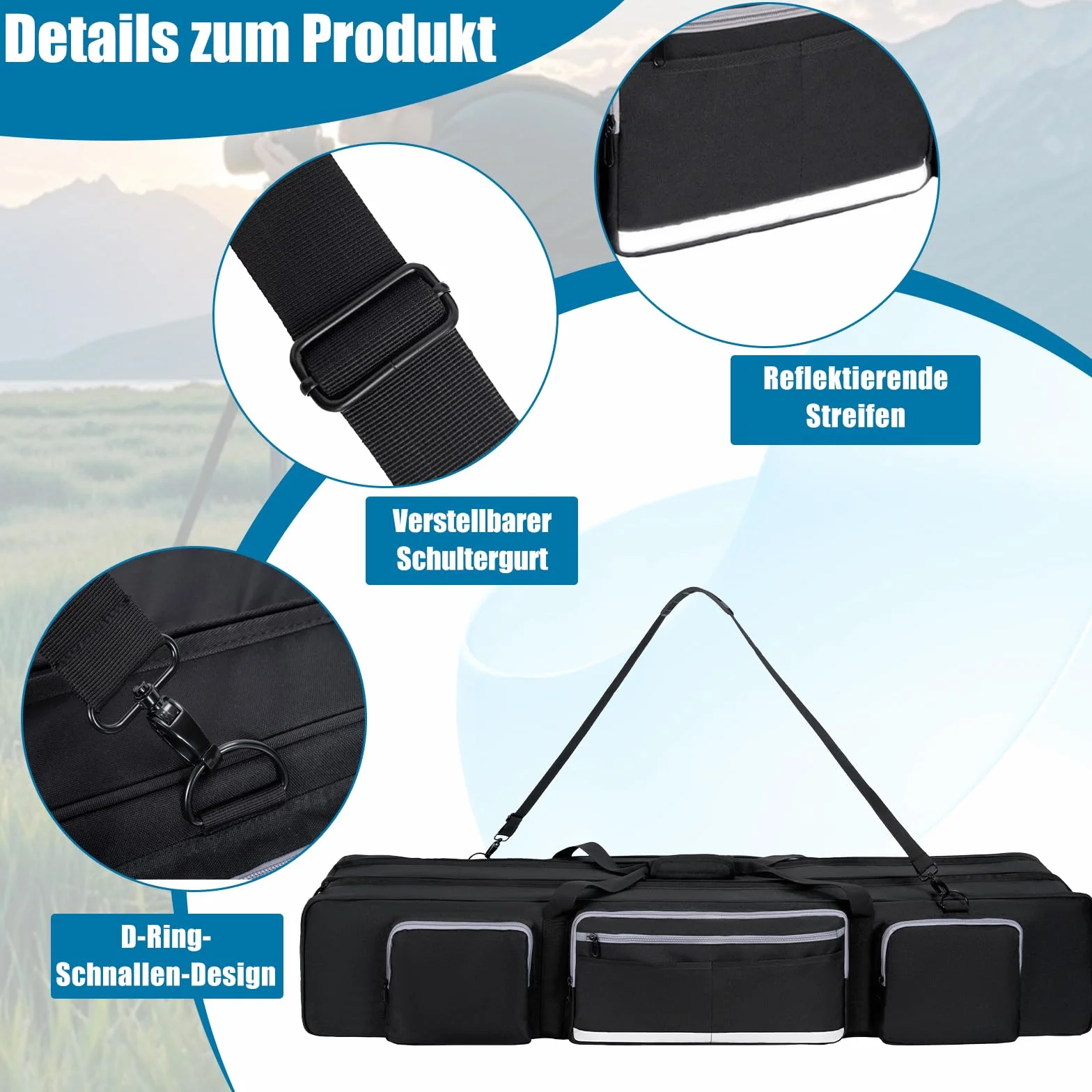 OUUTMEE 50.8" Stativtasche, Fotostativtasche mit Herausnehmbaren, Gepolsterten Trennwänden, Lichtstativtasche mit stoßfester, für Kamerastative, Einbeinstative, Lautsprecherständer und Zubehör