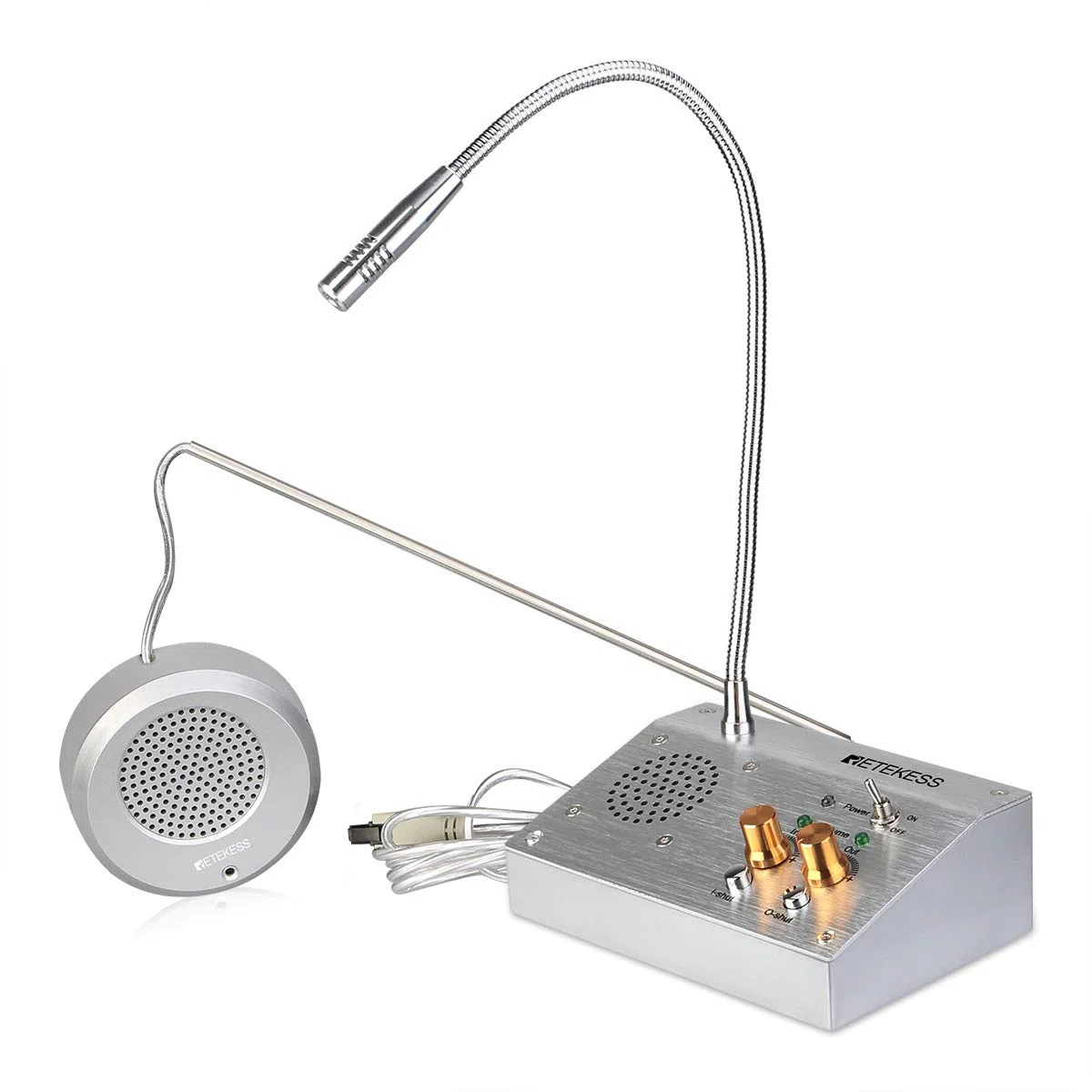 Retekess TW103 Window Speaker System, Two-Way Intercom Microphone (Silver) | für Einwanderungskontrollpunkte, Bankschalter, Fahrkartenschalter, Aufnahmefunktion, Unabhängige Lautstärkeregelung