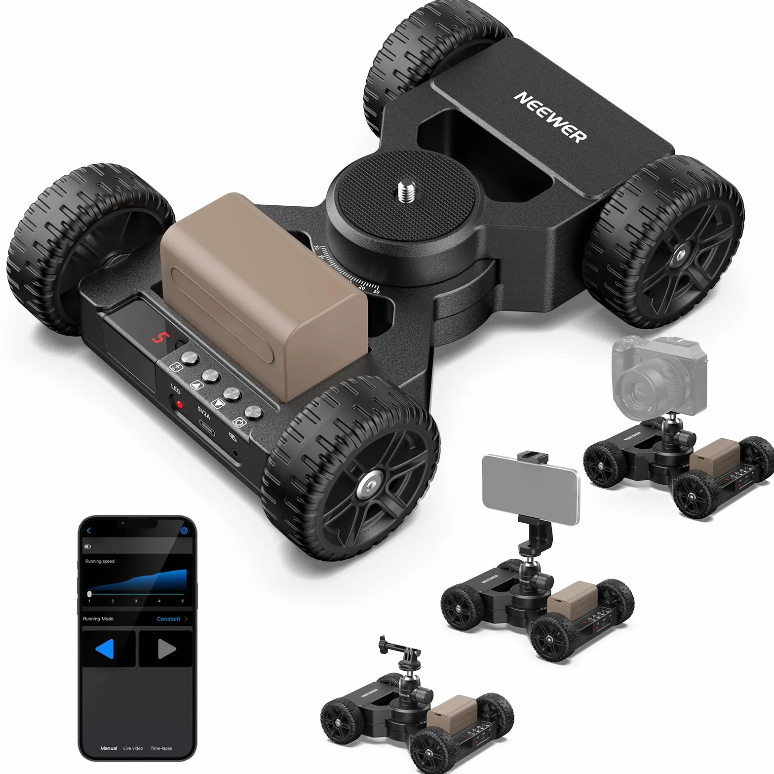 NEEWER Motorisierter Kamera Slider Dolly mit App Steuerung, aufgerüstet mit ultraleisen Doppelmotor Antrieb, 5 Std. Laufzeit Akku, kompatibel mit GoPro iPhone Android Samsung DSLR Camcorder, DL400
