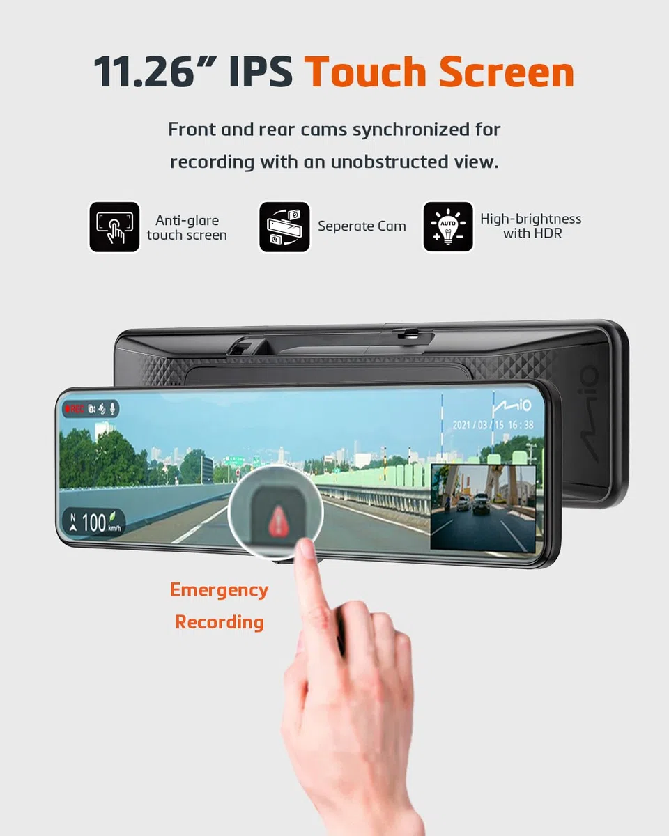 Mio MiVue R860WD Dual Dashcam Auto mit 2.5K HDR-Aufnahmen & STARVIS2 CMOS Sensor für scharfe Bilder Tag & Nacht I Echtzeit-Backup des Dash Cam Spiegels Dank Highspeed WLAN I GPS Auto Kamera