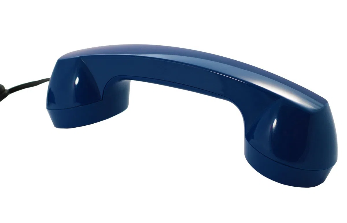 Opis Technology PushMeFon Cable: 1970er Designer Retro Tastentelefon Schnurgebunden/Festnetztelefon Schnurgebunden/Retro-Telefon in modernen Farben mit Metallklingel (dunkelblau)