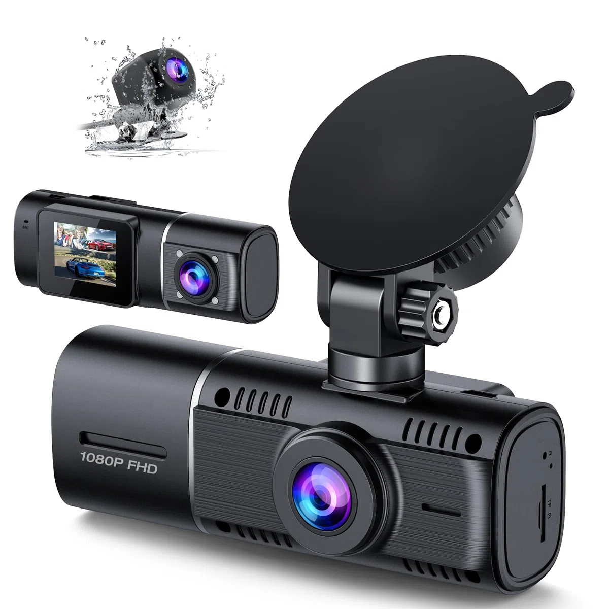 Volam 3 Kanal 1080P Dashcam Auto Vorne Hinten Inne mit Akku, Dash Cam Auto Kamera mit Parküberwachung, IR Nachtsicht WDR Autokamera, 170° Weitwinkel Autokamera, WDR, G-Sensor, Loop-Aufnahme