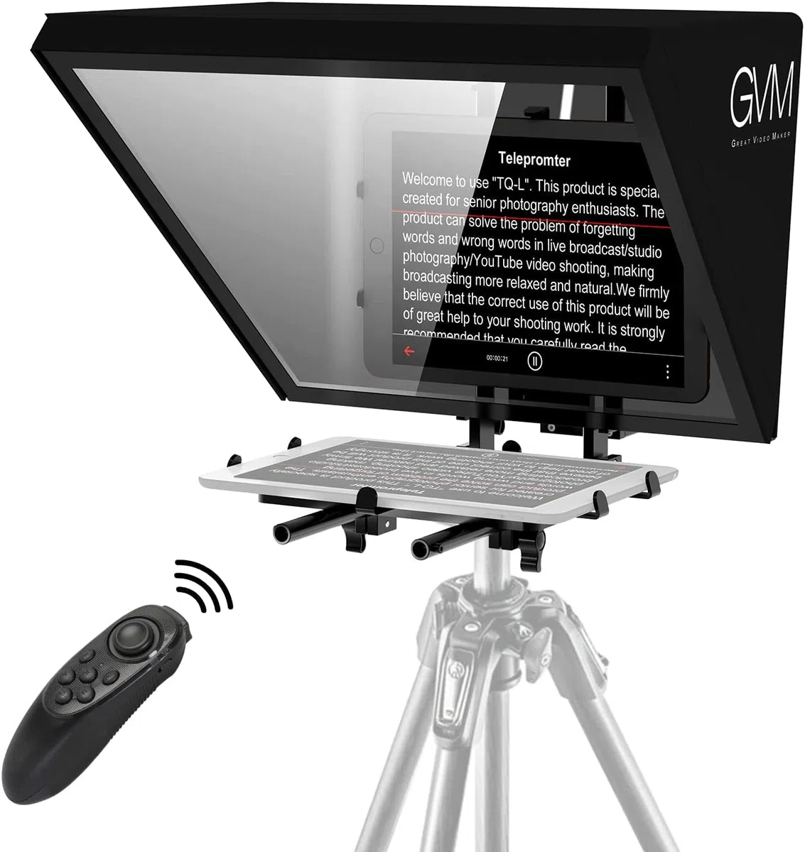 GVM Teleprompter für Tablet DSLR Kamera Smartphone, Tragbares 18'' Teleprompter Kit mit Fernbedienung & App, unterstützt Kamera-Weitwinkelaufnahmen, Videoaufzeichnung und Live-Streaming Interview