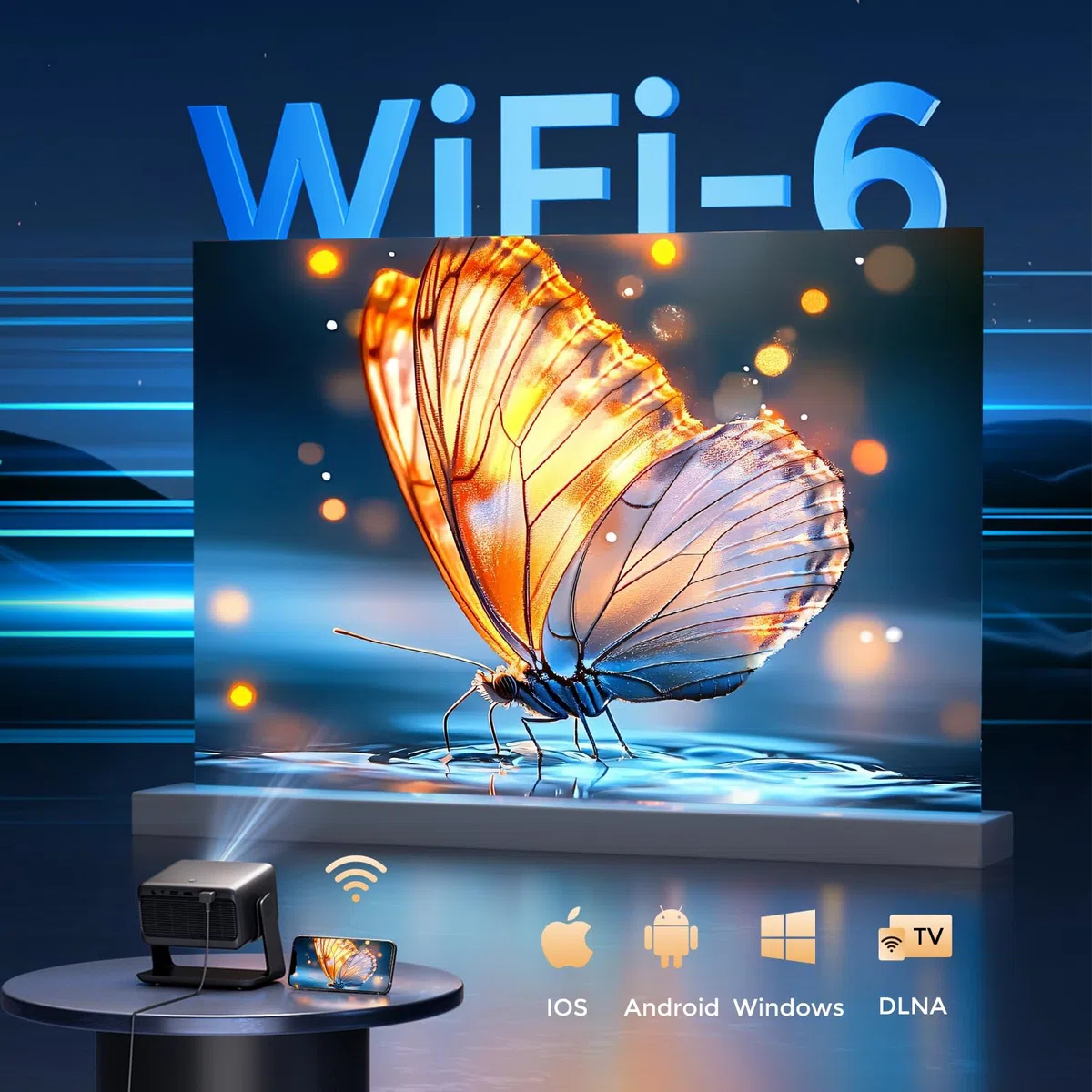AMEELA 1080P Beamer mit WiFi und Bluetooth, Autofokus/Trapezkorrektur, 30000 Lumen, Dolby Audio, Videoprojektor für IOS/Android/PS5