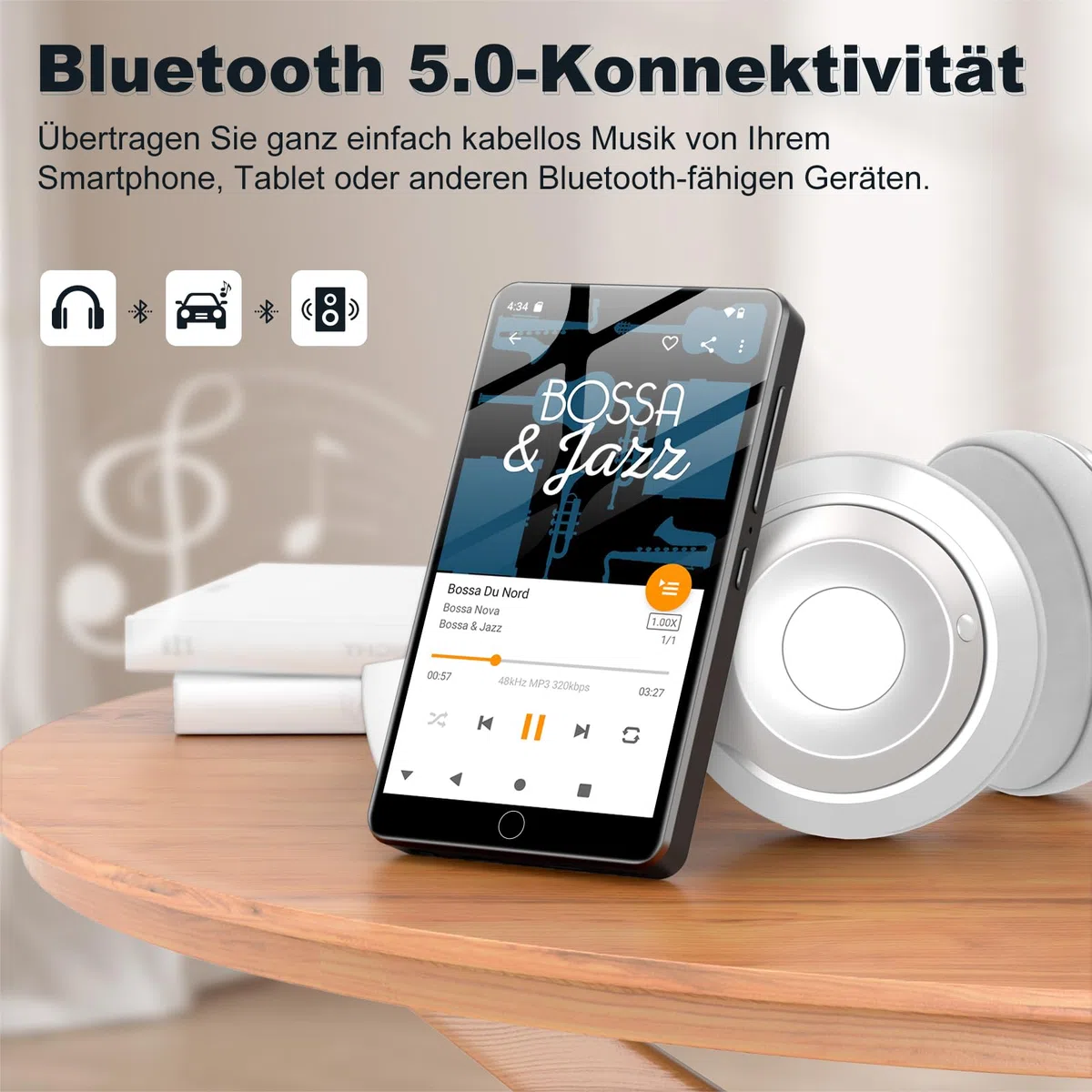 144GB MP3 Player Spotify mit WiFi und Bluetooth, Android MP4-Player für Kinder, 4.02 Zoll Touchscreen Musikplayer mit Audible, Amazon Music und Play Store