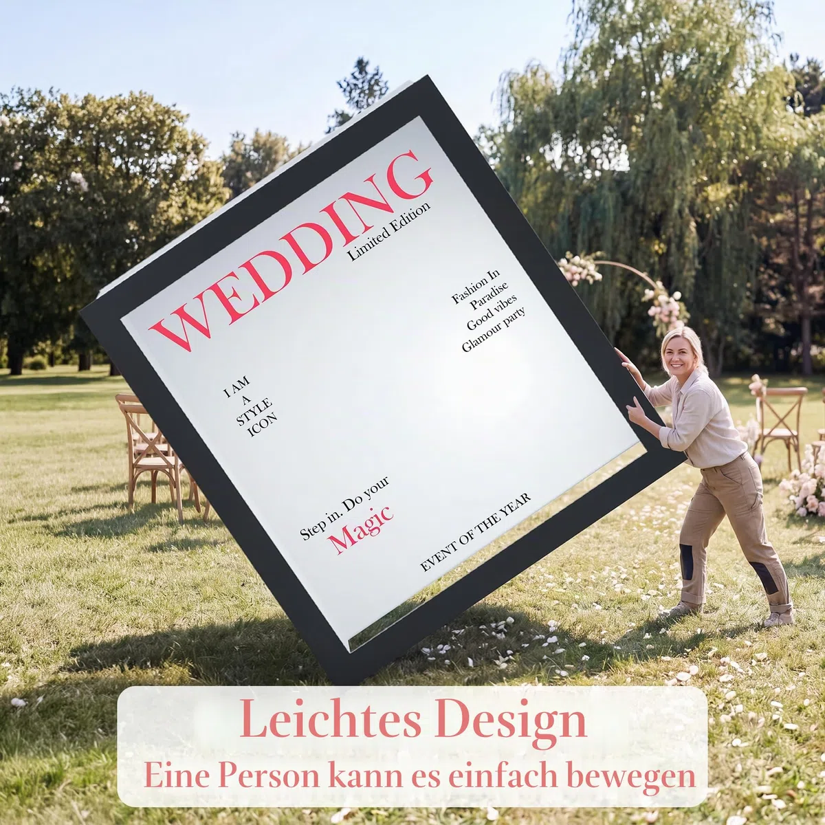 HARZHI Magazine Box Fotokabine, Leichte Photo Booth für Wedding mit Individuelles Logo, 2 x 2 x 2,3 M, Schneller und Einfacher Aufbau, Fotobox für Geburtstage, Partys, Vermietung und Kommerzielle