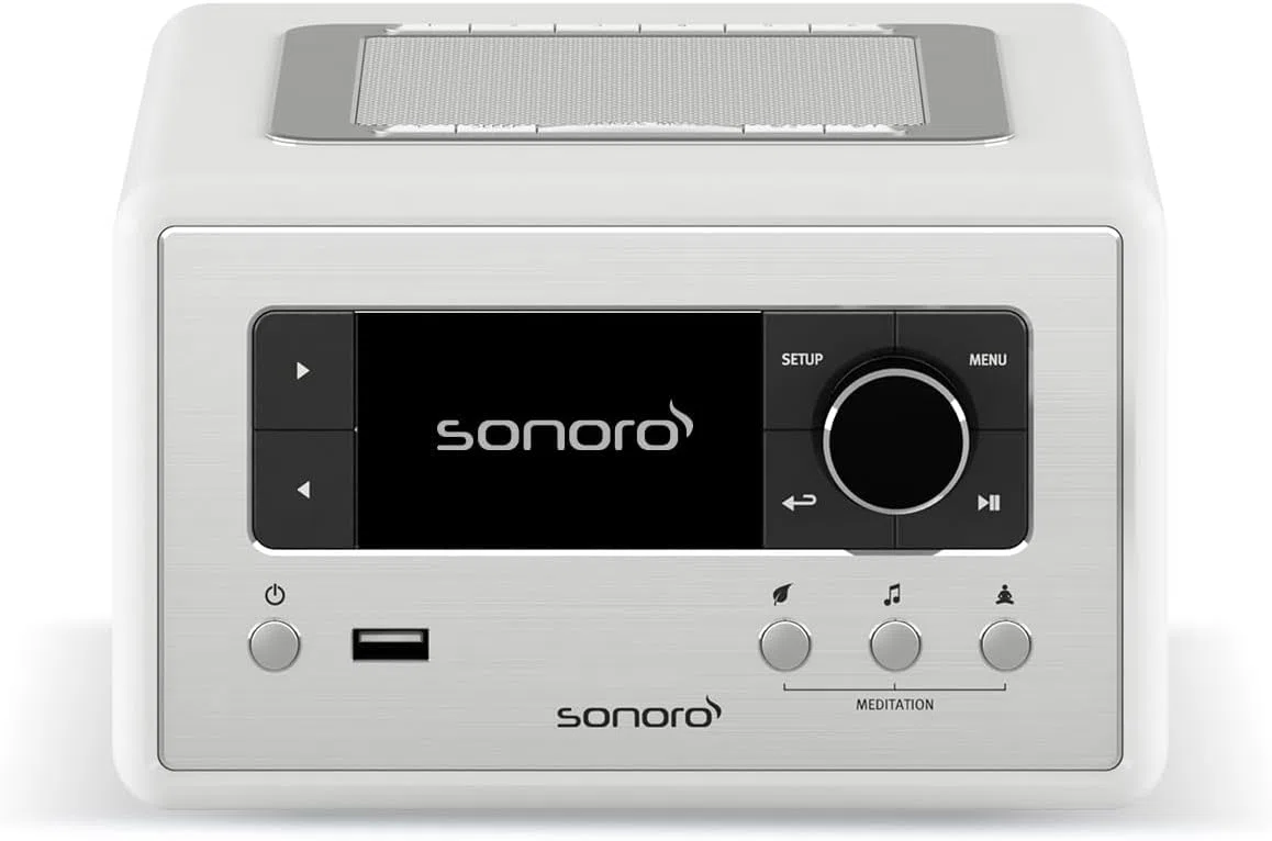 sonoro Relax Internetradio mit Bluetooth (Sleep-Timer, UKW, DAB Plus, WLAN, Spotify, Amazon, Deezer, Meditation) Radiowecker Weiß