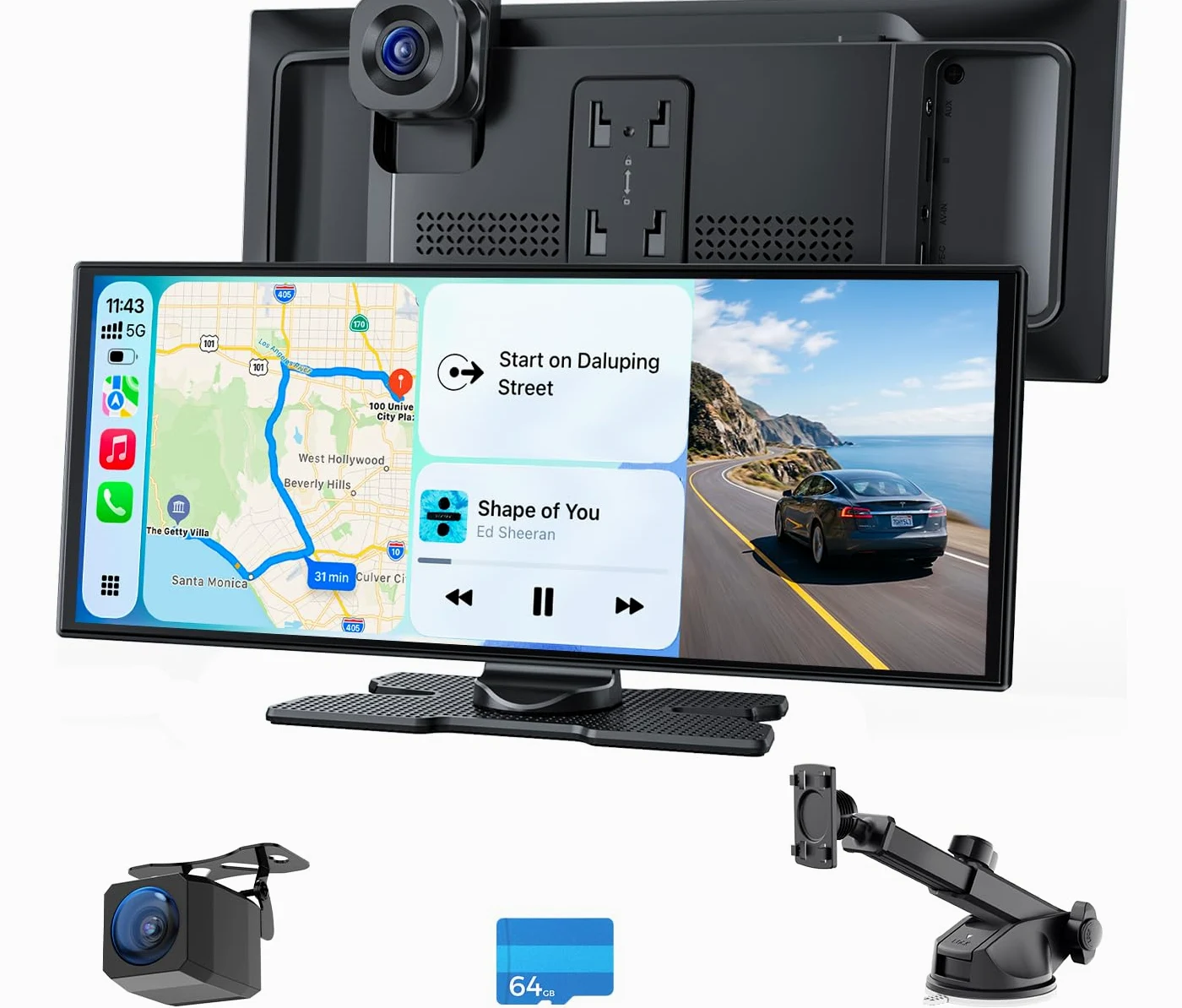 Avylet 10,25" CarPlay Display mit KI BSD,4K Front+HD Rückfahrkamera Dual Dashcam & 64GB Karte, kabelloses CarPlay & Android Auto, 60FPS 1920x720P, Mirror Link, GPS, Sprachsteuerung, Bluetooth/AUX/FM