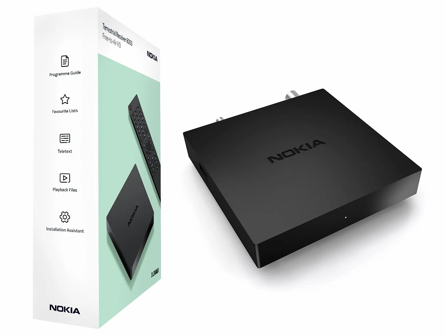 Nokia 6000 DVB-T/DVB-T2 HD Terrestrischer Receiver mit Fernbedienung, digitalem TV-Programm, HDMI, USB-Stick und Festplattenanschluss