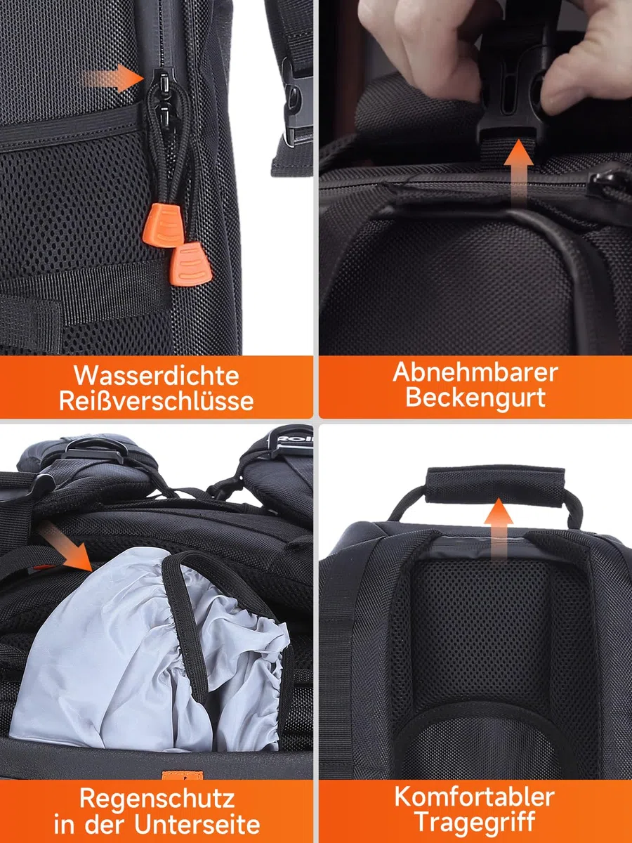 Rollei 20292 Fotoliner Fotorucksack L I großer Kamerarucksack I Daypack I inkl. Laptop-Fach,Regenschutz und Handgepäck tauglichen Maßen I Schwarz