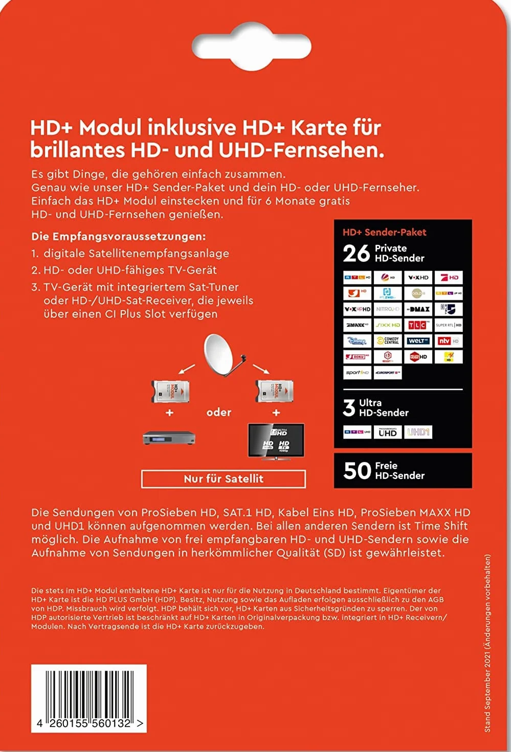 HD PLUS CI+ Modul für 6 Monate (inkl. HD+ Karte, bedingt geeignet für UHD, nur für Satellitenempfang)
