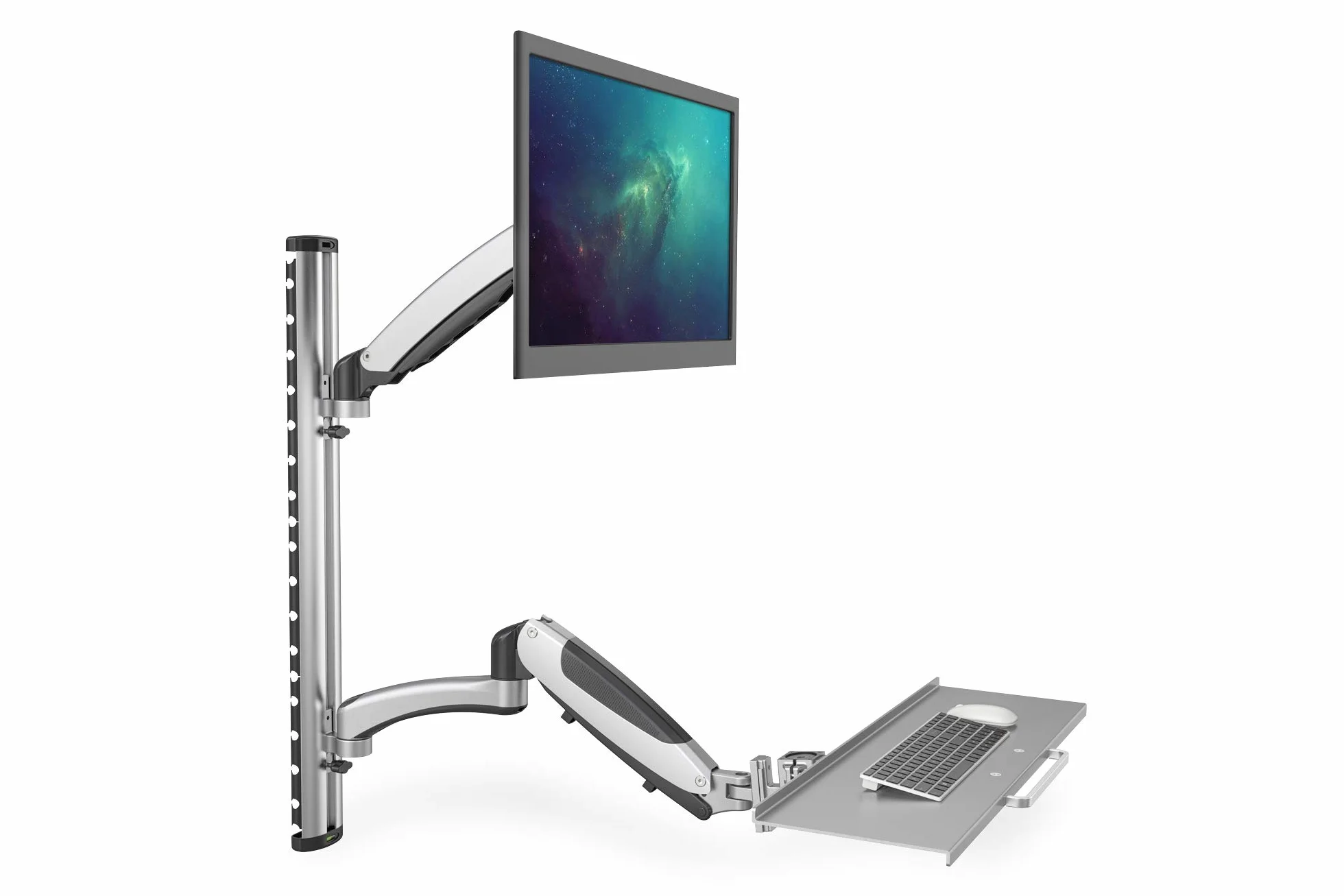 DIGITUS DA-90354 – Steh-, Sitz-Arbeitsplatz – Monitor-Halterung mit Tastaturablage – Wandmontage – 2x Gasdruck-Feder – 1 Monitor – Bis 27 Zoll – VESA 75x75, 100x100 – Silber