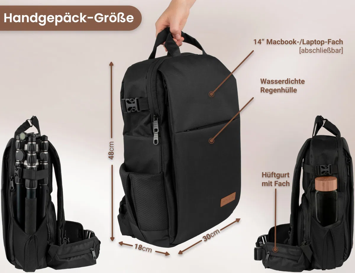 Fotorucksack Diebstahlsicher Schwarz Zugriff über die Rückseite