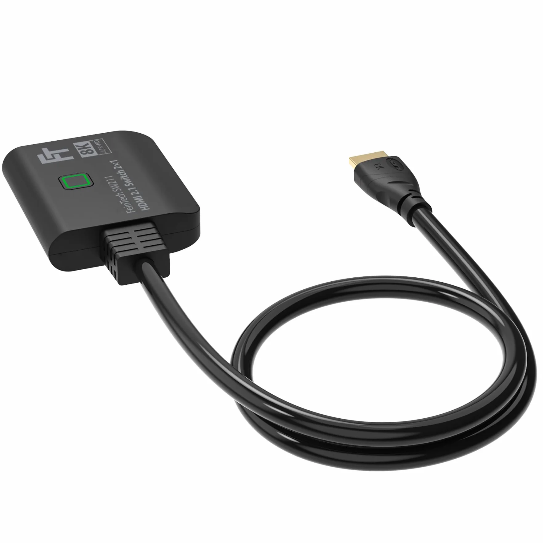 FeinTech SW211 HDMI 2.1 Switch 4k 120Hz 2 in 1 Out oder 1 in 2 umschaltbare Ausgänge (bidirektional) mit integriertem HDMI-Kabel, 8K, 48Gbps, unterstützt HDR, VRR, ALLM und Dolby Vision