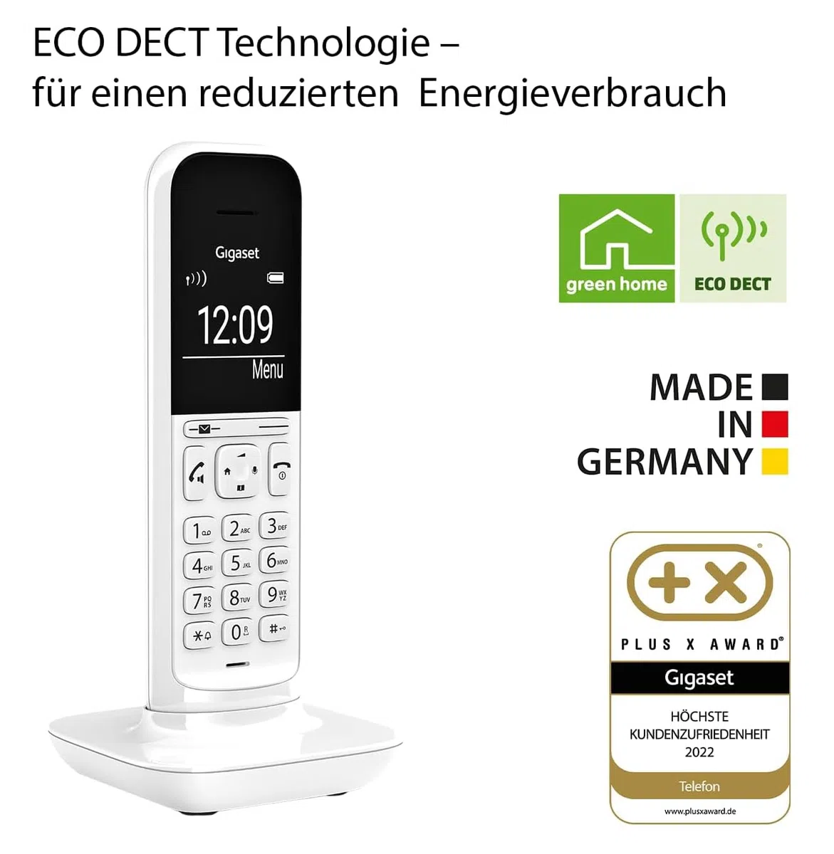 Gigaset CL390 - Schnurloses Design DECT-Telefon - Freisprechfunktion- 2 Akustik-Profile, Grafik Display, leichte Bedienung mit intuitiver Menüführung, inkl Basisstation Box 90, weiß [Deutsche Version]