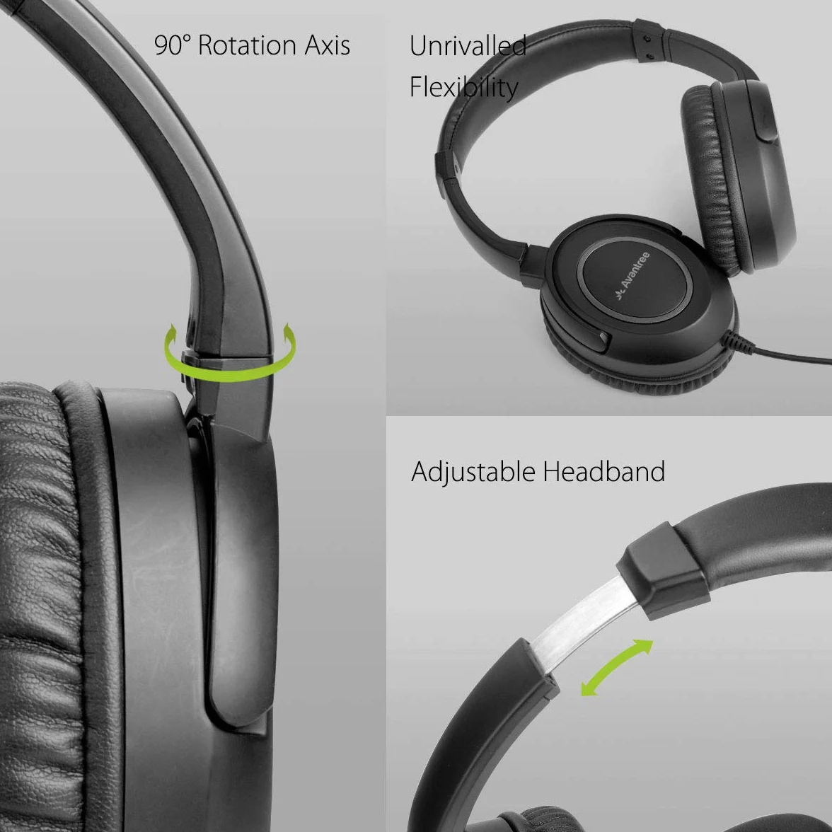 Avantree HF039 Over Ear TV Kopfhörer mit Langes Kabel (16.4 Fuß / 5M), HiFi Stereo Headset für Fernseher, mit Ohrmuscheln, 3.5mm Audio Output, mit Spiralenkabel und eingebauter Lautstärkeregelung