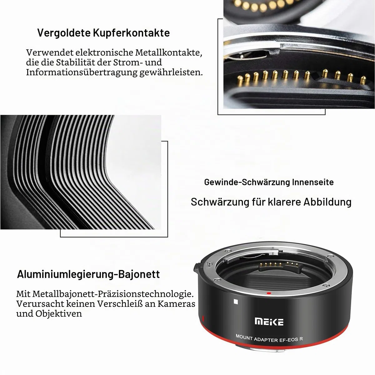 Meike Metall-Objektivadapter EF-EOSR Autofokus Mount Konverter für Canon EF/EF-S Objektiv auf EOS-R EOS-RP R5 R6 und Red Komodo Kameras