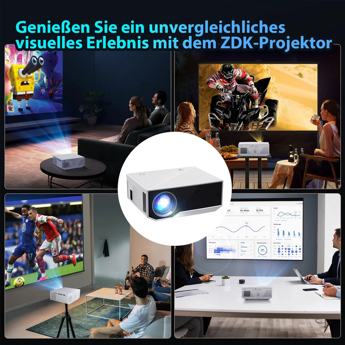 Neuer Beamer,4K-Unterstützung 5G WiFi projektor mit 20000 Lumen 300" Display Am Abend Outdoor Beamer Heimkino, kompatibel mit Smartphones/TV-Stick/PS5 /USB