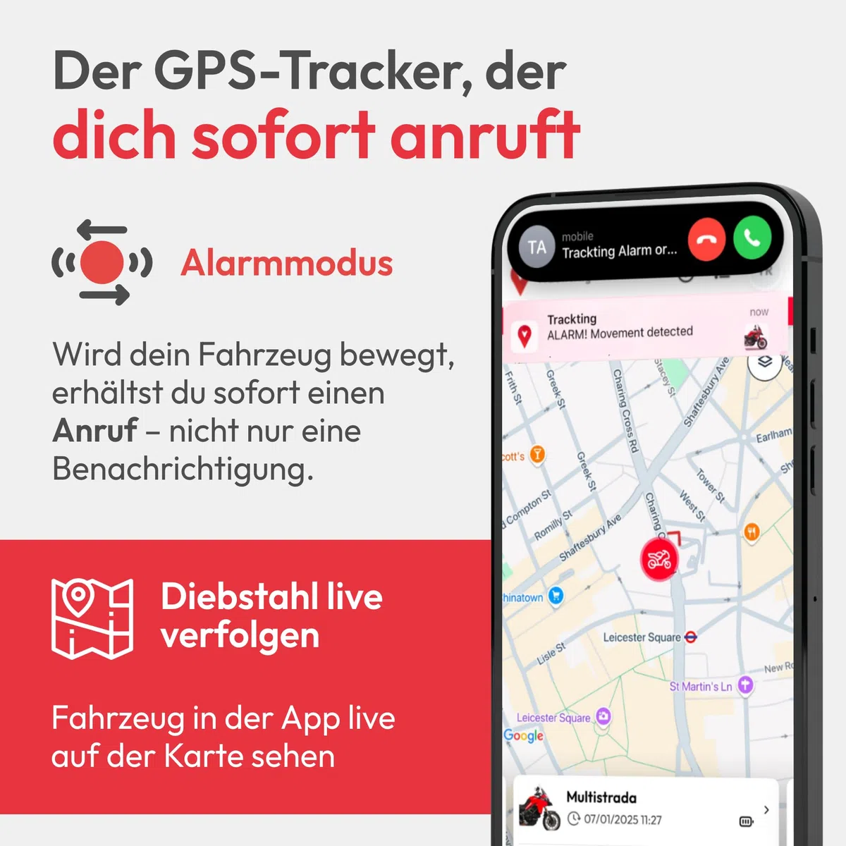 Trackting ONE – Anti-Diebstahl GPS Gerät für Auto & Motorrad | GPS Tracker für Autos, Motorräder, Fahrzeuge | integrierte SIM (4G/2G) – ABO erforderlich | Keine Verkabelung, Lange Batterielaufzeit
