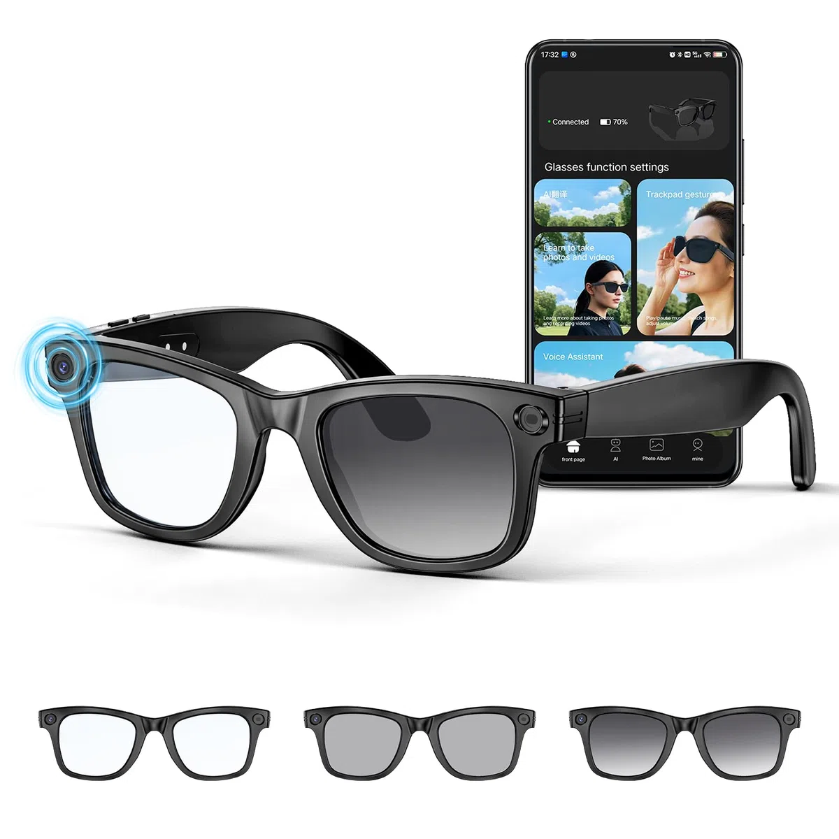 Mingtawn AI Smart Glasses 4K HD-Kamera, 270 mAh, 800 W Anti-Verwacklungs-Kamera-Brille mit Videoaufzeichnung, Dual-Mikrofon, Simultanübersetzung/GPT-Objektidentifizierung (Photochrome Gläser)