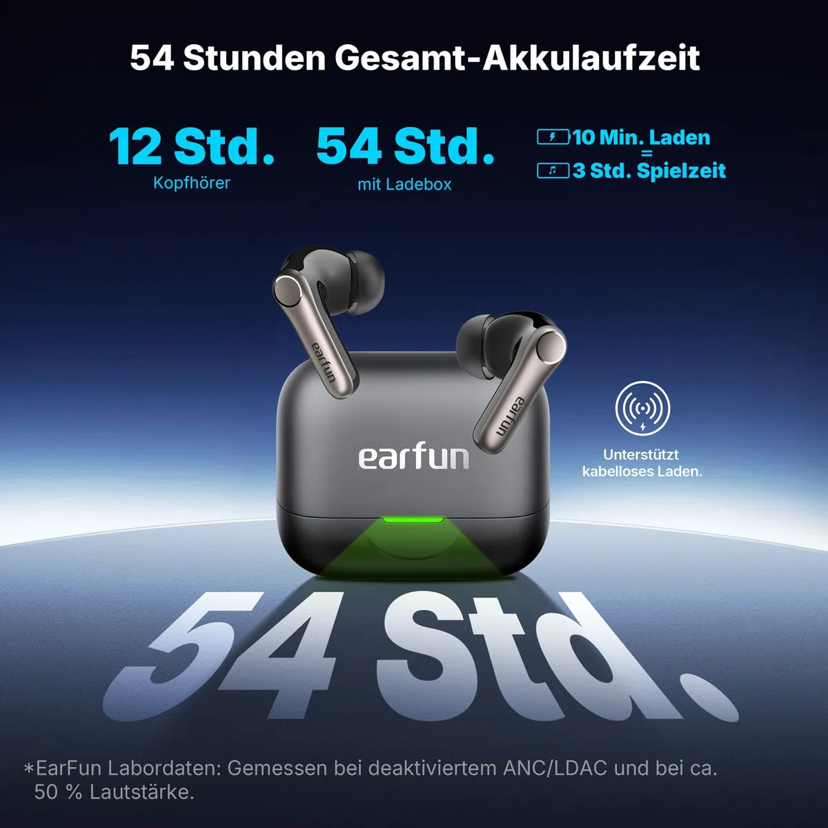 EarFun Air Pro 4+ Bluetooth Kopfhörer mit Noise Cancelling, Hybrid-Treibersystem, Hi-Res Audio, aptX Lossless, LDAC, 6 Mik. KI Anrufe, 54 Std. Akku, Multipoint, Trageerkennung, IP55, Bluetooth 6.0