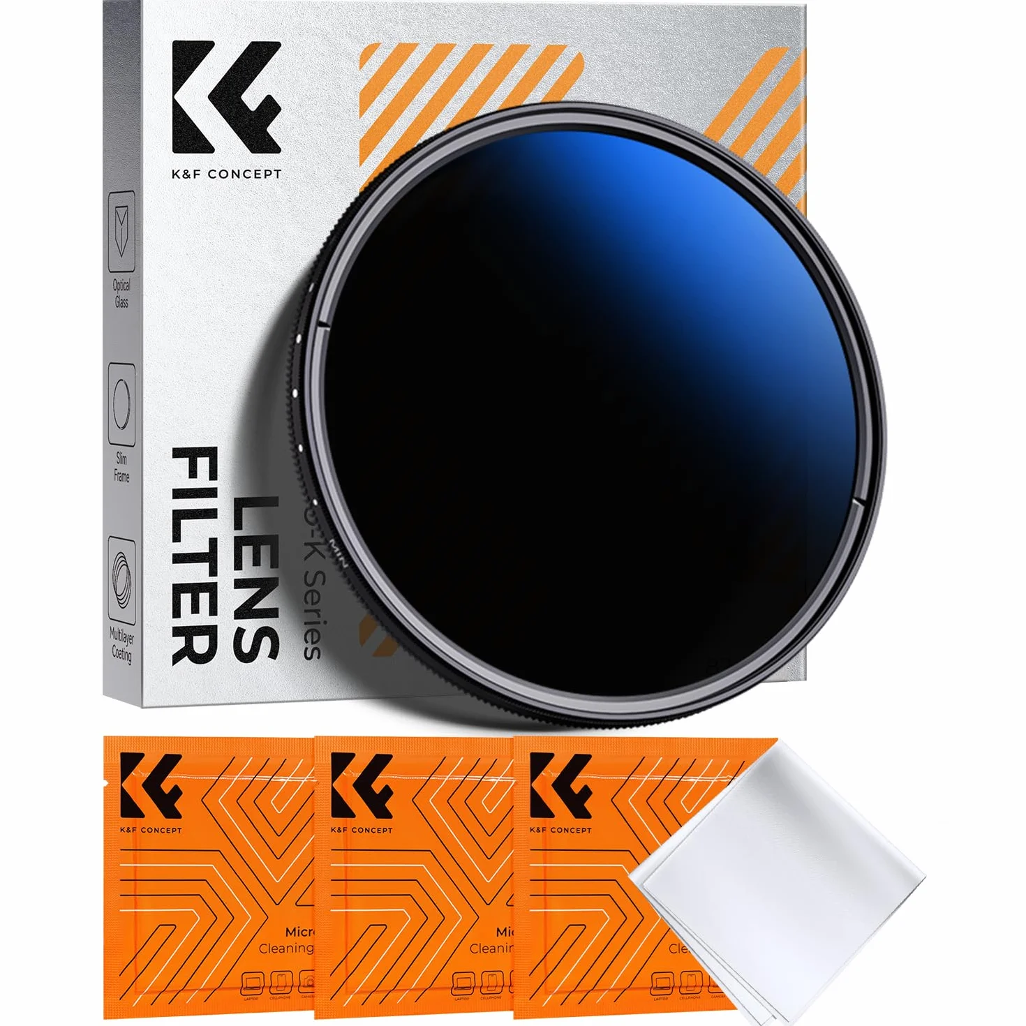 K&F CONCEPT 43mm ND Filter Variabler Graufilter ND2-ND400 (1-9 Blendenstufen) mit DREI Reinigungstücher für Landschaftsfotografie（Nano-Klear Serie）