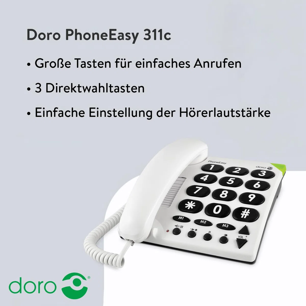 Doro 3891 PhoneEasy 311c, Schnurgebundenes Großtastentelefon mit optischerAnrufsignalisierung,weiß