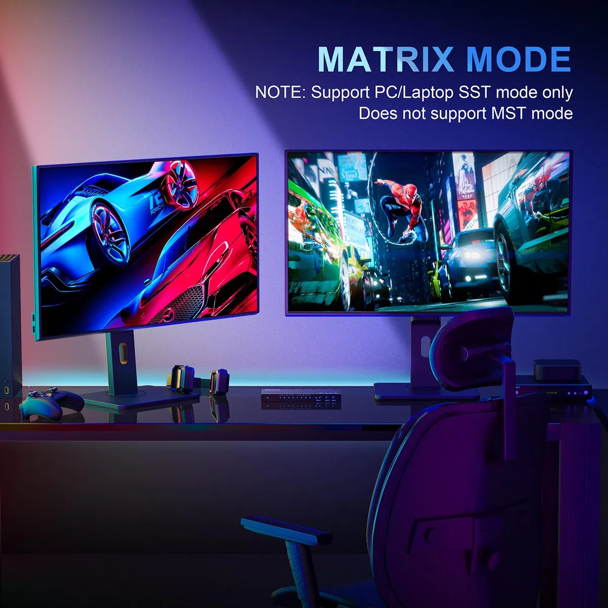 PORTTA HDMI Matrix 4x2 4K 60Hz, 4 in 2 Out mit Toslink 3.5 mm Audio Extractor ARC 16 EDID Modes 4K Downscale und IR Fernbedienung, unterstützt HDMI 2.0b HDCP 2.3/2.2 HDR 3D