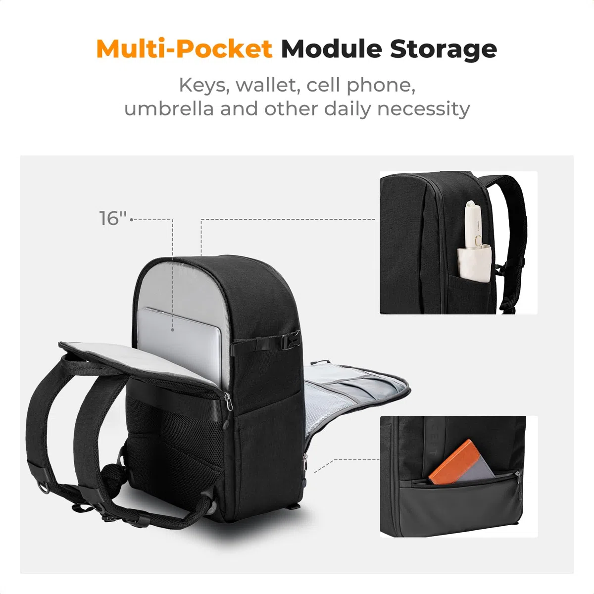 K&F CONCEPT 18L Kamerarucksack, Fotorucksack mit 15.6 Zoll Laptopfach, Große Kapazität Camera Backpack mit Regenschutz für DSLR/Stativ/Zubehör Schwarz