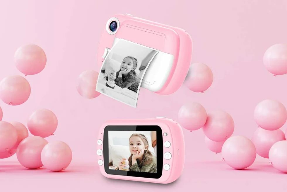 i-Paint P9 Sofortbildkamera für Kinder, 1080P Digitalkamera FHD, LCD 3,5 Zoll, Micro SD 32 GB, Rosa