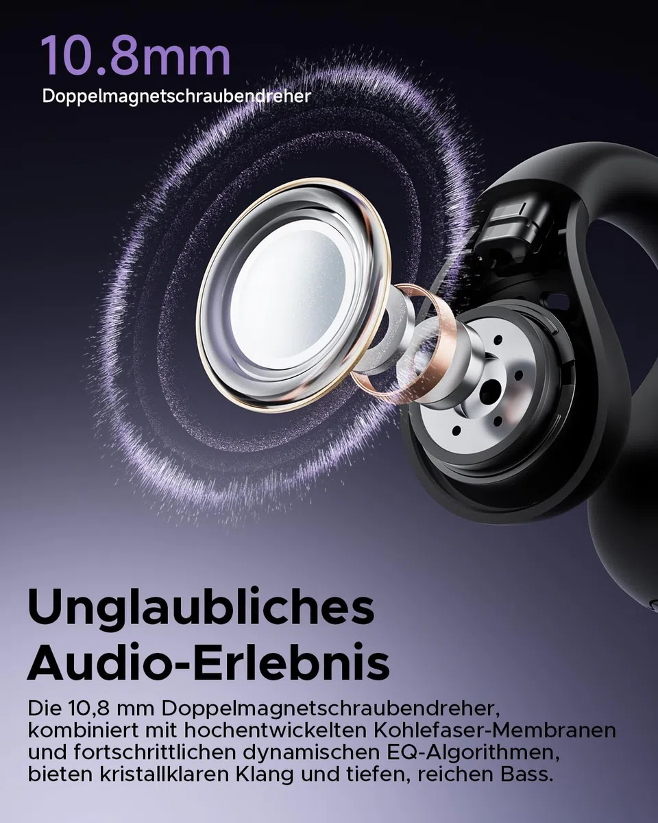 truefree B1 Open Ear Bluetooth Kopfhörer, Clip-On Kopfhörer Sport, Kabellose Bluetooth 5.4, Komfort-Ohrhörer, 3D-Klang, Dynamischer EQ, APP, Leichte Stabiles Nur 5 g, 25 Std Spielzeit