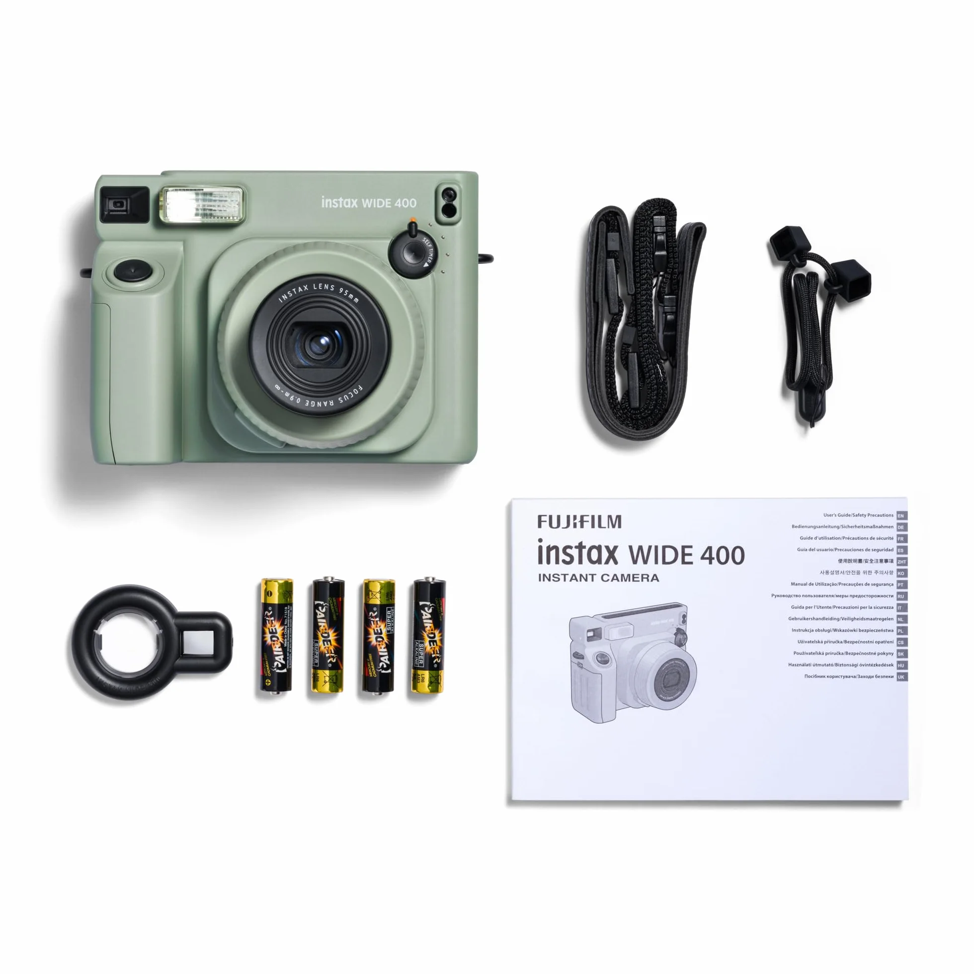 FUJIFILM instax Wide 400 Sofortbildkamera, Analoge Instantkamera, Selbstauslöser, Selfie-Funktion, Retro-Design, Grün